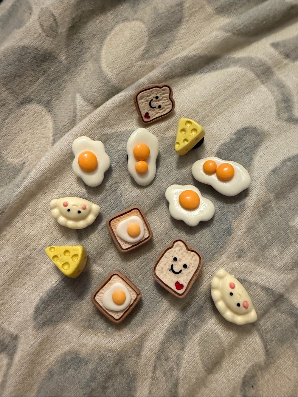Jibbitz Breakfast Charms in White, Yellow, Brown and Cream